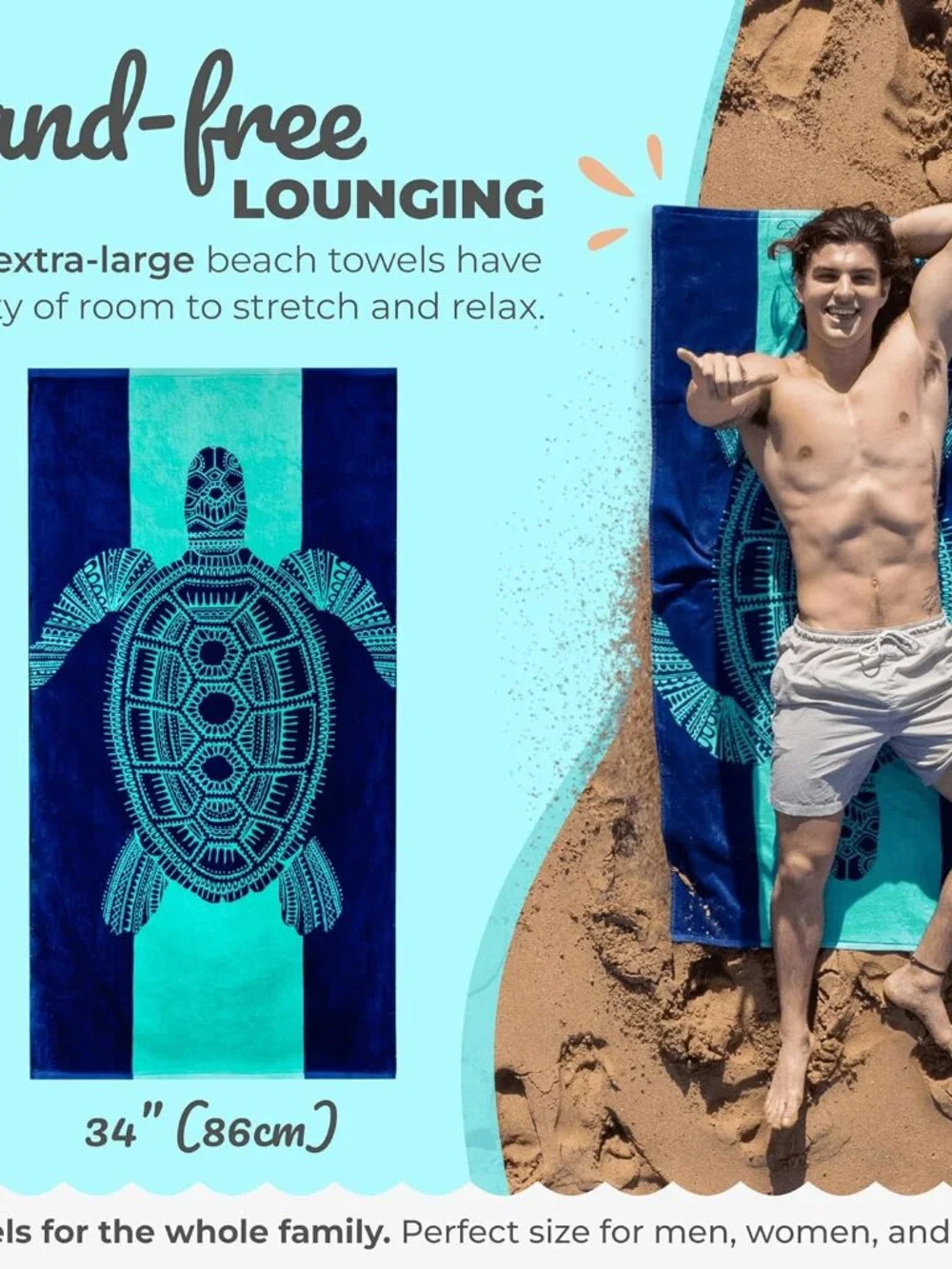 Turtle Beach Towel – Tropical Blue Colors with A Unique Design, Extra Large, XL